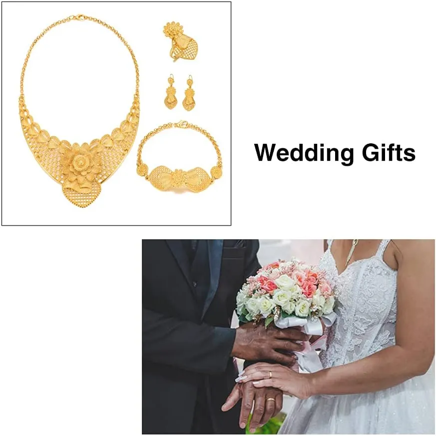 Dubai Gold Jewelry Sets for Women 24K Gold Plated Costume Jewelry for Women Prom Jewelry Sets Valentines Anniversary Birthday Gifts