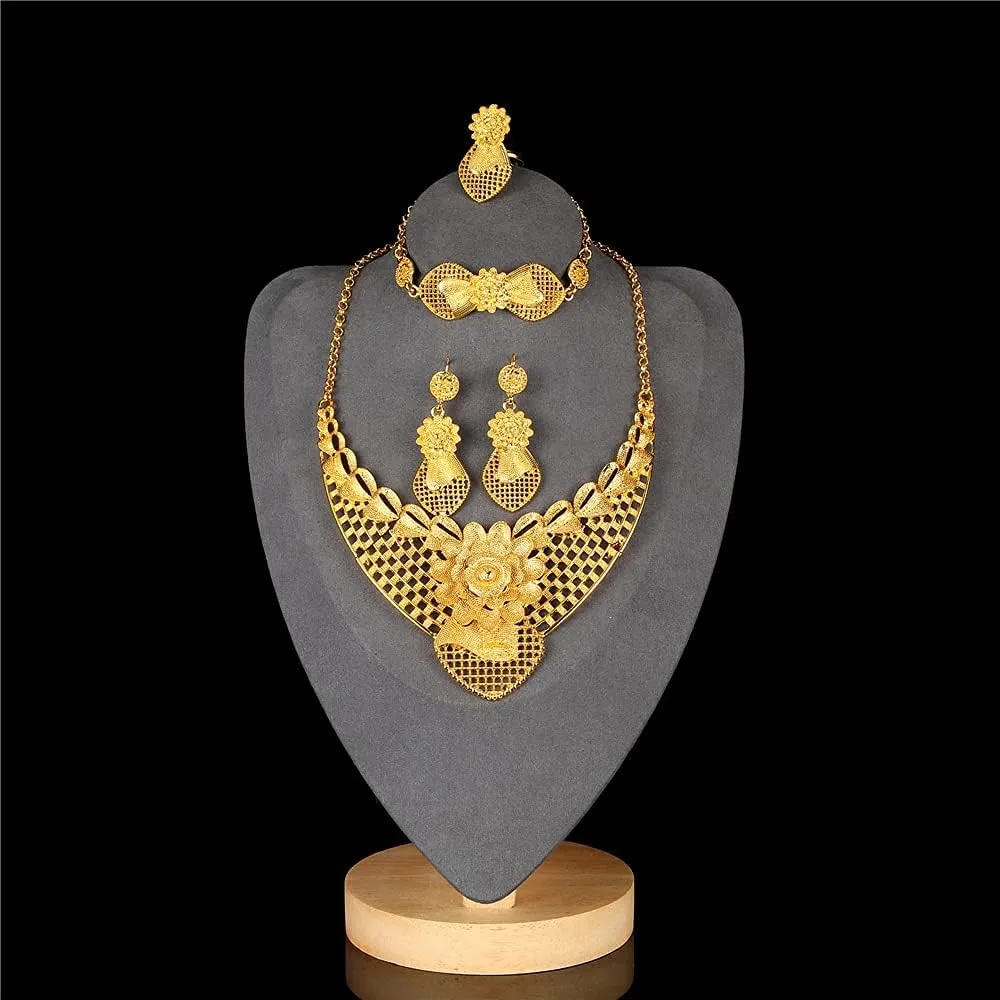 Dubai Gold Jewelry Sets for Women 24K Gold Plated Costume Jewelry for Women Prom Jewelry Sets Valentines Anniversary Birthday Gifts