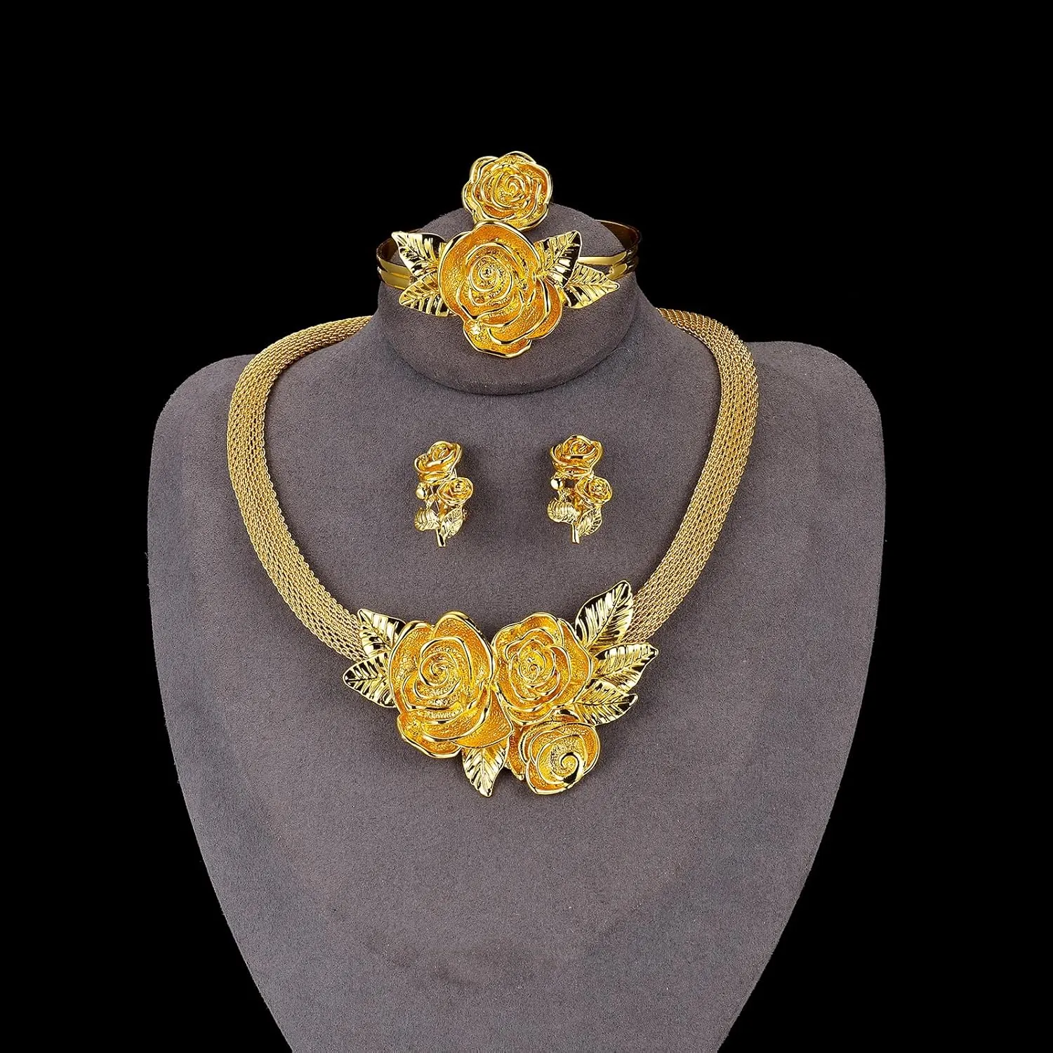Dubai Gold Jewelry Sets for Women 24K Gold Plated Costume Jewelry for Women Prom Jewelry Sets Valentines Anniversary Birthday Gifts