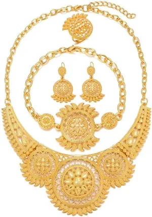 Dubai Gold Jewelry Sets for Women 24K Gold Plated Costume Jewelry for Women Prom Jewelry Sets Valentines Anniversary Birthday Gifts