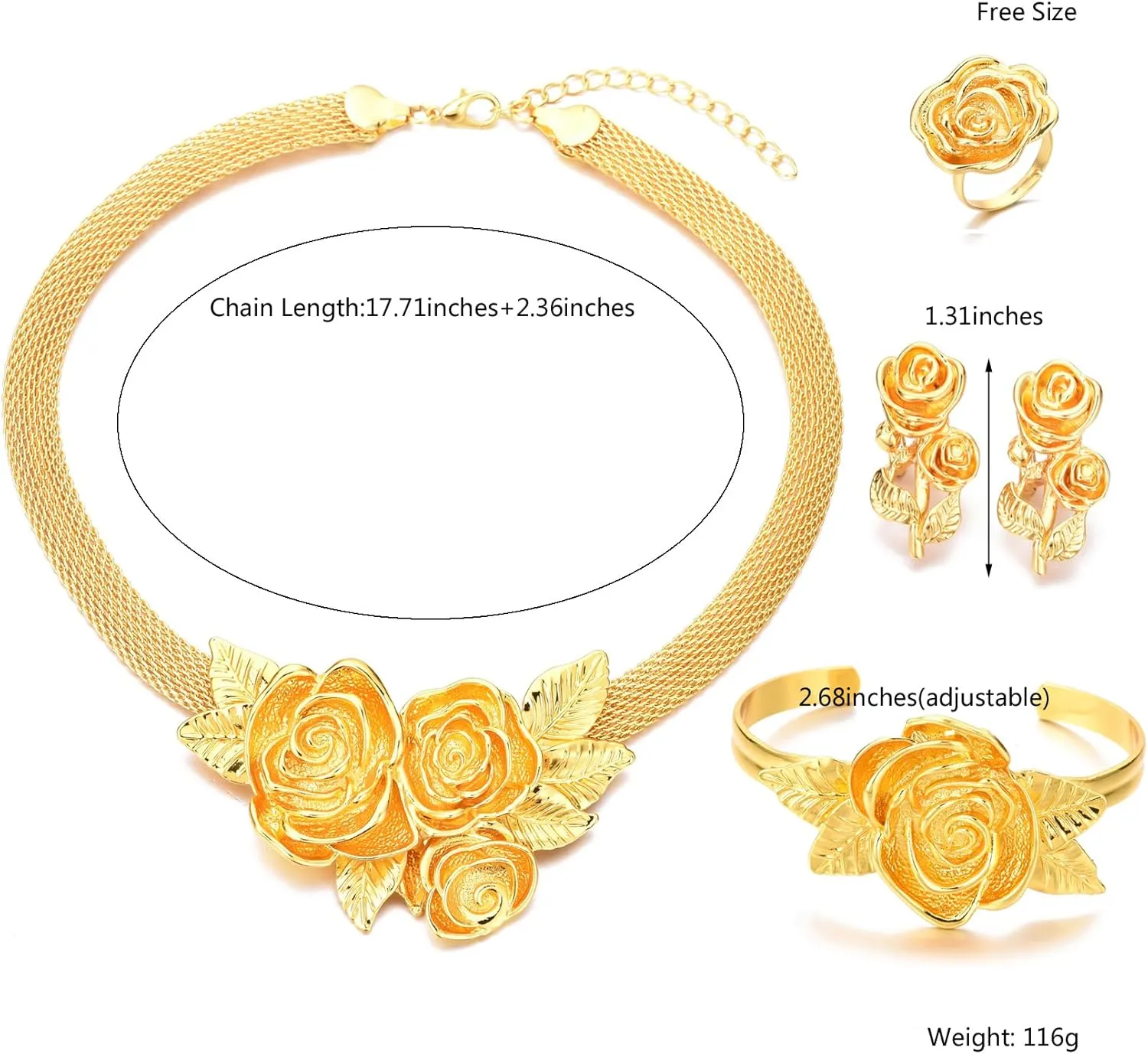 Dubai Gold Jewelry Sets for Women 24K Gold Plated Costume Jewelry for Women Prom Jewelry Sets Valentines Anniversary Birthday Gifts