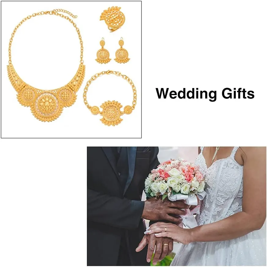 Dubai Gold Jewelry Sets for Women 24K Gold Plated Costume Jewelry for Women Prom Jewelry Sets Valentines Anniversary Birthday Gifts
