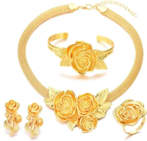 Dubai Gold Jewelry Sets for Women 24K Gold Plated Costume Jewelry for Women Prom Jewelry Sets Valentines Anniversary Birthday Gifts