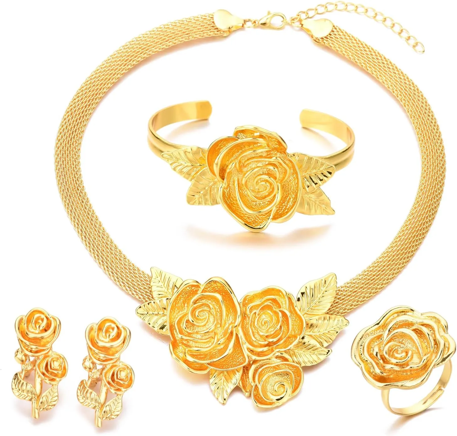 Dubai Gold Jewelry Sets for Women 24K Gold Plated Costume Jewelry for Women Prom Jewelry Sets Valentines Anniversary Birthday Gifts