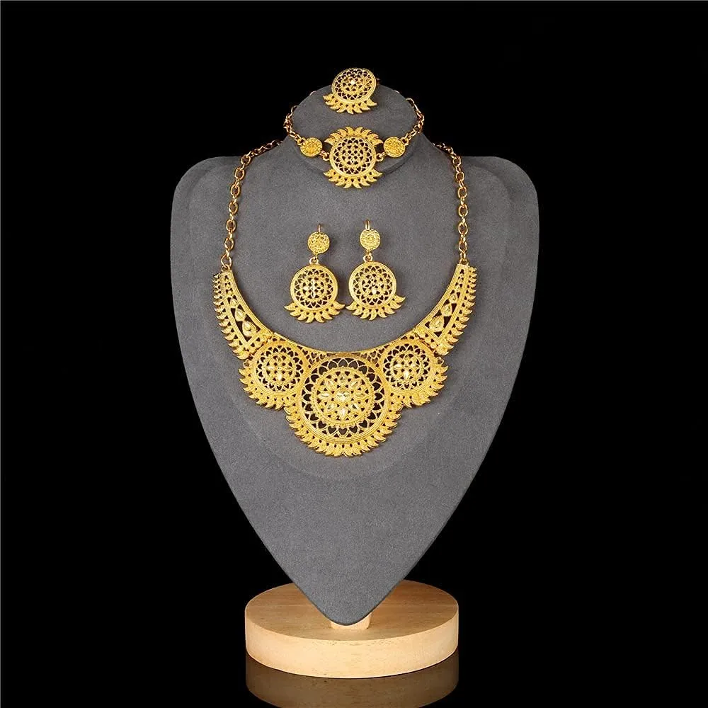 Dubai Gold Jewelry Sets for Women 24K Gold Plated Costume Jewelry for Women Prom Jewelry Sets Valentines Anniversary Birthday Gifts