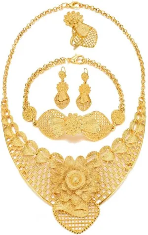 Dubai Gold Jewelry Sets for Women 24K Gold Plated Costume Jewelry for Women Prom Jewelry Sets Valentines Anniversary Birthday Gifts