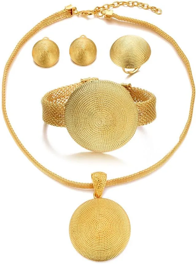 Dubai Gold Jewelry Sets for Women 24K Gold Plated Costume Jewelry for Women Prom Jewelry Sets Valentines Anniversary Birthday Gifts