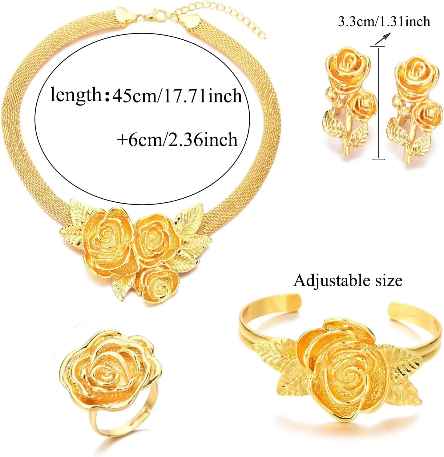 Dubai Gold Jewelry Sets for Women 24K Gold Plated Costume Jewelry for Women Prom Jewelry Sets Valentines Anniversary Birthday Gifts