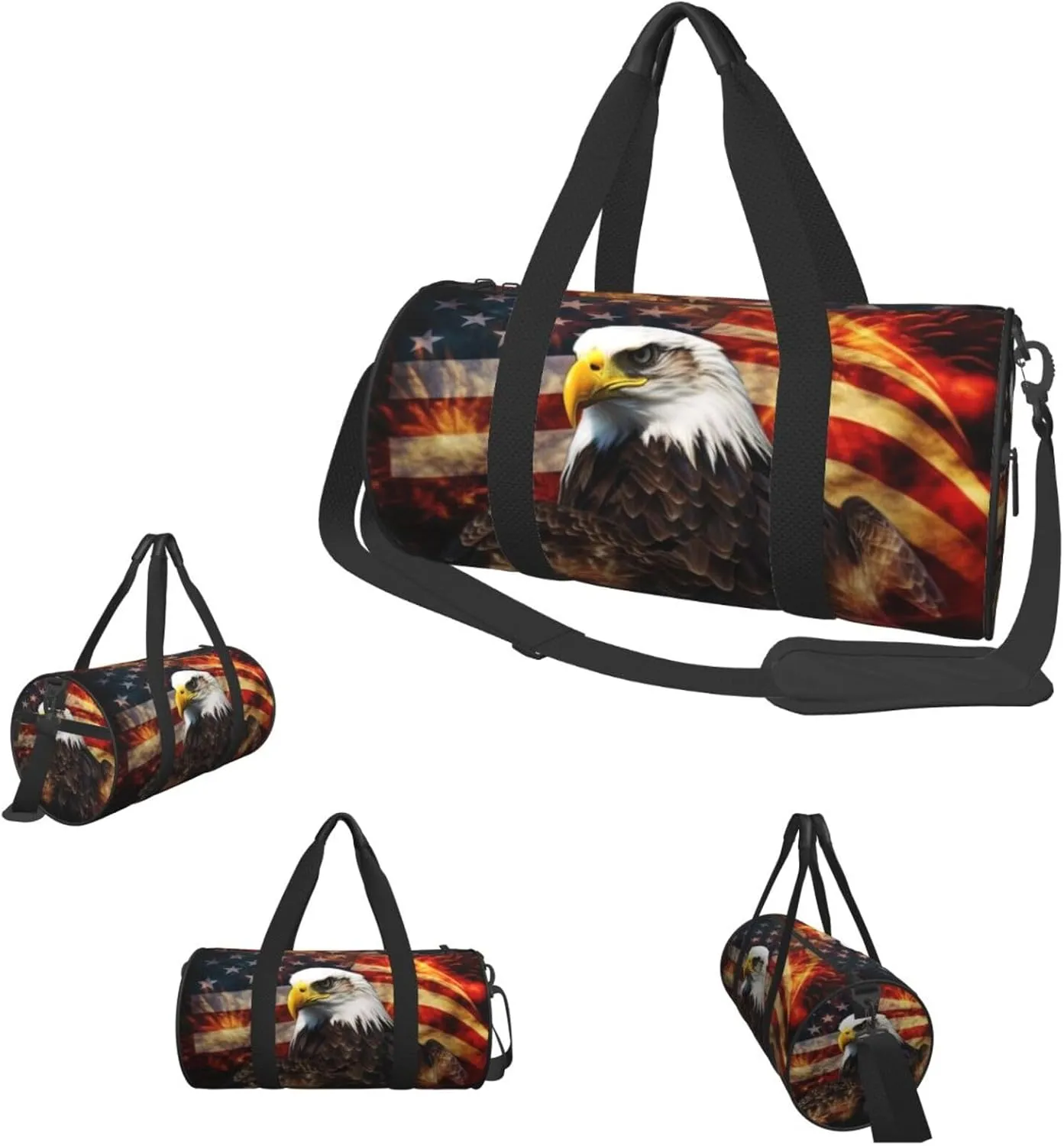 Duffle Bags American Flag Fire Eagle Gym Bag for Men Women Waterproof Travel Duffle Bags Convertible Carry on Garment Bag for Travel Sports