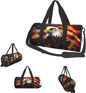 Duffle Bags American Flag Fire Eagle Gym Bag for Men Women Waterproof Travel Duffle Bags Convertible Carry on Garment Bag for Travel Sports