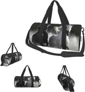 Duffle Bags Black and White Horses Running Gym Bag for Men Women Waterproof Travel Duffle Bags Convertible Carry on Garment Bag for Travel Sports