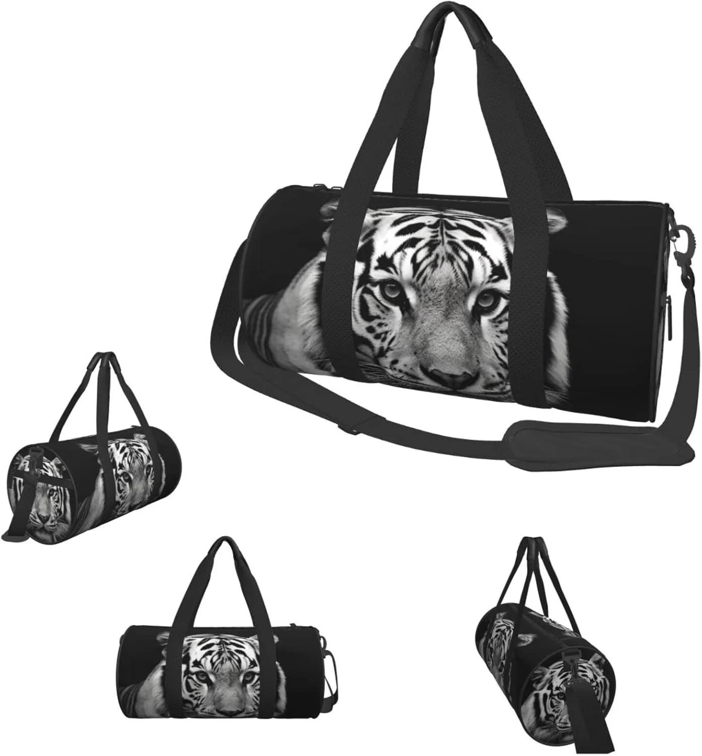 Duffle Bags Black and white tiger Gym Bag for Men Women Waterproof Travel Duffle Bags Convertible Carry on Garment Bag for Travel Sports