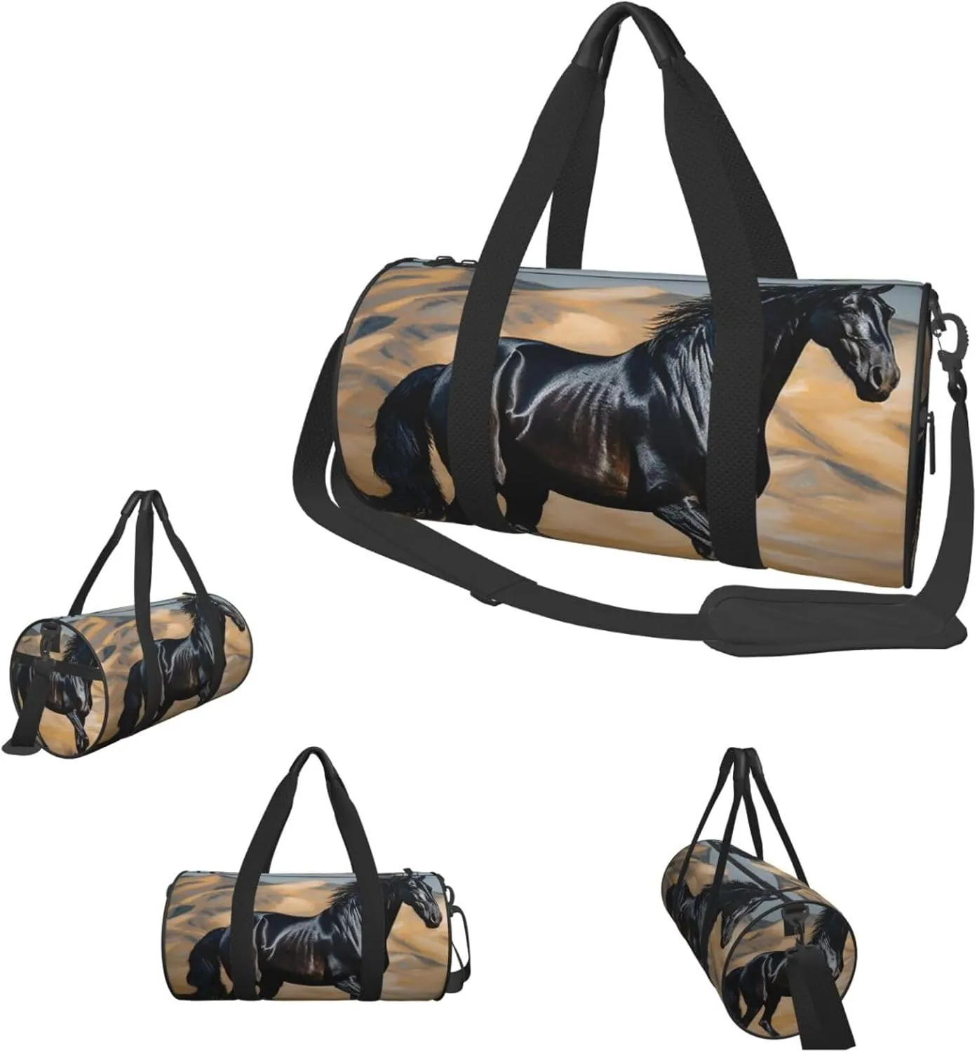 Duffle Bags Black arabian horse Gym Bag for Men Women Waterproof Travel Duffle Bags Convertible Carry on Garment Bag for Travel Sports