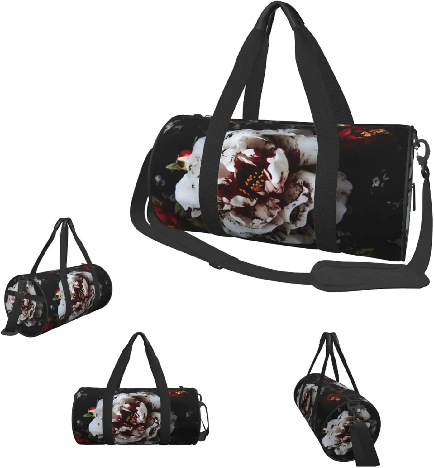 Duffle Bags Black background Cottonrose Gym Bag for Men Women Waterproof Travel Duffle Bags Convertible Carry on Garment Bag for Travel Sports