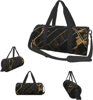 Duffle Bags Black Gold Marble Gym Bag for Men Women Waterproof Travel Duffle Bags Convertible Carry on Garment Bag for Travel Sports