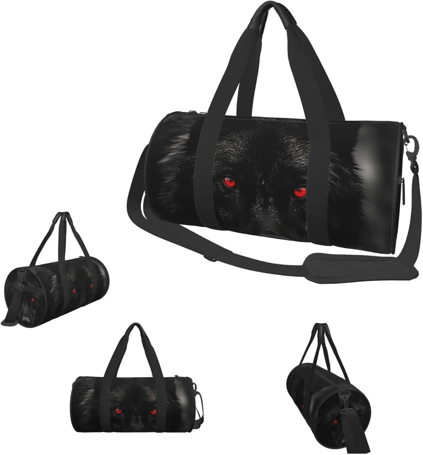Duffle Bags Black Red Eyed Wolf Gym Bag for Men Women Waterproof Travel Duffle Bags Convertible Carry on Garment Bag for Travel Sports
