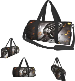 Duffle Bags Microphone with Music Notes Gym Bag for Men Women Waterproof Travel Duffle Bags Convertible Carry on Garment Bag for Travel Sports