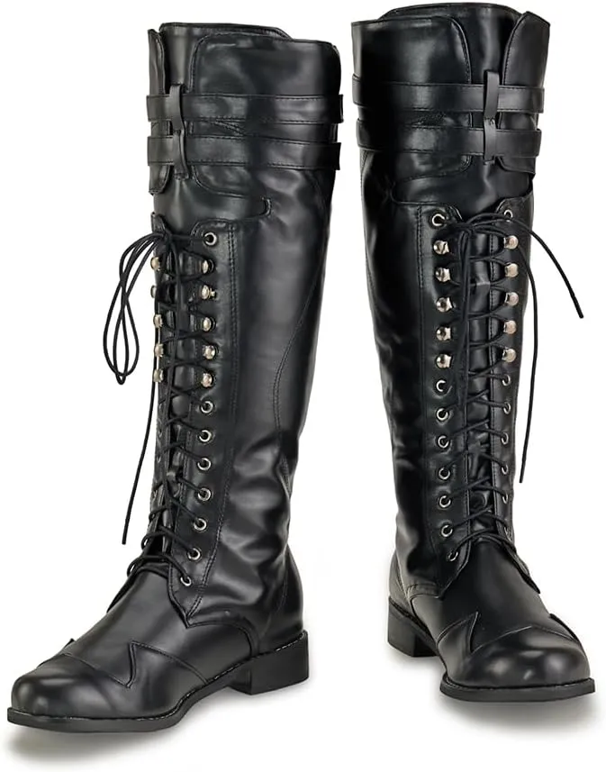 DUNHAO COS Medieval Renaissance Pull On Mid Calf Gothic Boots Flat Jazz Boots