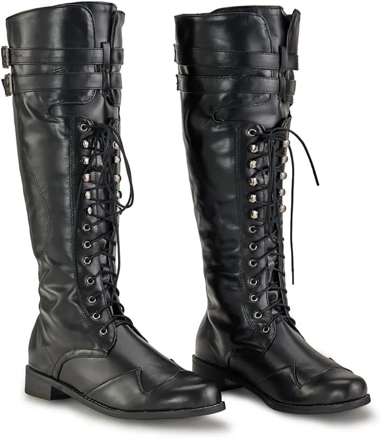 DUNHAO COS Medieval Renaissance Pull On Mid Calf Gothic Boots Flat Jazz Boots