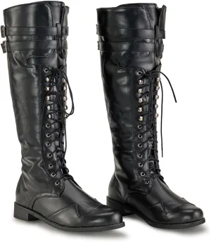 DUNHAO COS Medieval Renaissance Pull On Mid Calf Gothic Boots Flat Jazz Boots