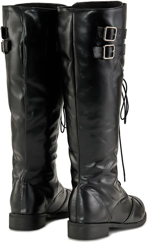 DUNHAO COS Medieval Renaissance Pull On Mid Calf Gothic Boots Flat Jazz Boots