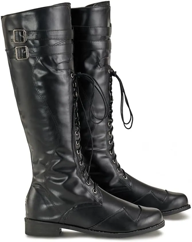 DUNHAO COS Medieval Renaissance Pull On Mid Calf Gothic Boots Flat Jazz Boots