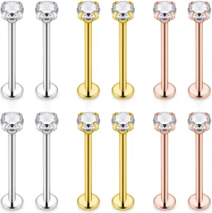 Dyknasz 16G 14G Cheek Piercing Jewelry Stainless Steel Ashley Piercing Lip Rings Labret Jewelry Snake Bite Medusa Piercing Jewelry for Women Men Tongue Piercing Jewelry with Flat Back