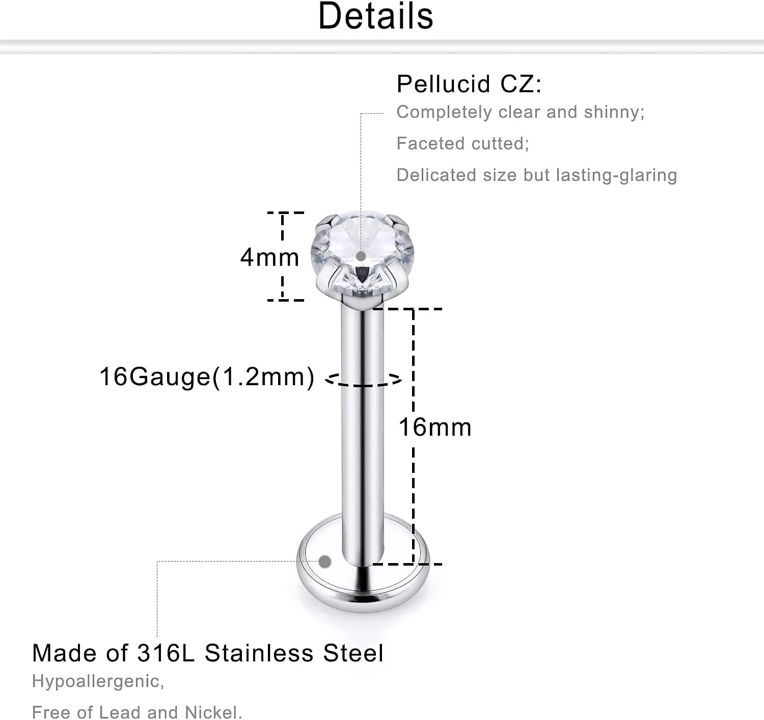 Dyknasz 16G 14G Cheek Piercing Jewelry Stainless Steel Ashley Piercing Lip Rings Labret Jewelry Snake Bite Medusa Piercing Jewelry for Women Men Tongue Piercing Jewelry with Flat Back