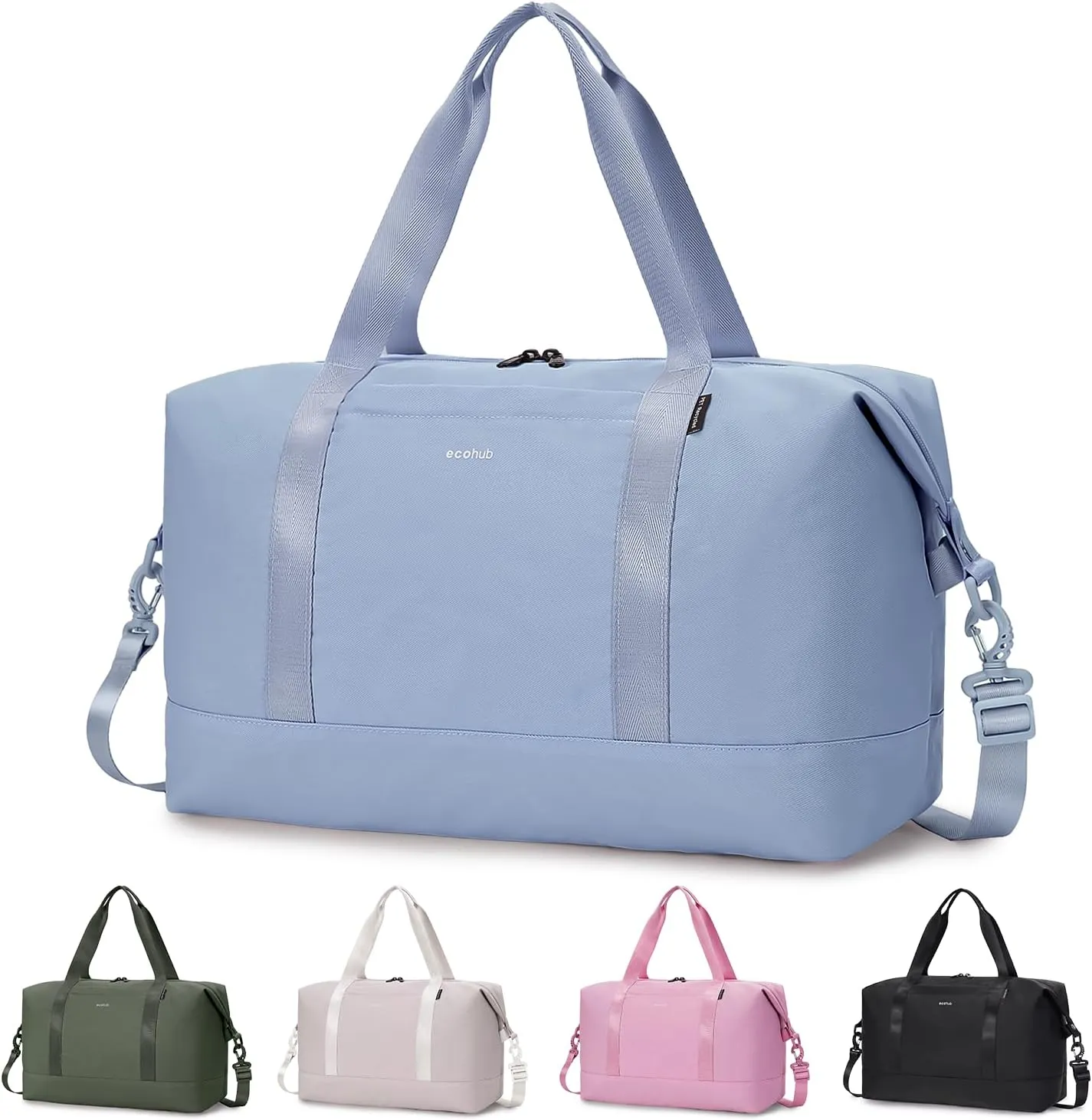 ECOHUB Personal Item Travel Bag 18x14x8 Underseat Carry on with Removable TSA Approved Wet Bag Inner Pockets, Travel Duffel Bags Weekender for Women, 30L Grayish Blue