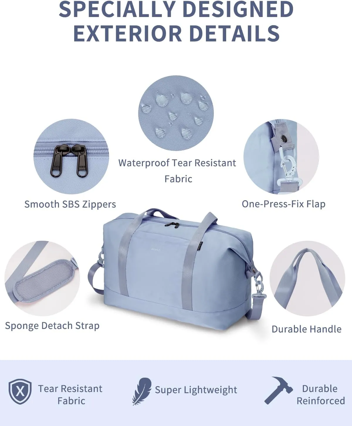 ECOHUB Personal Item Travel Bag 18x14x8 Underseat Carry on with Removable TSA Approved Wet Bag Inner Pockets, Travel Duffel Bags Weekender for Women, 30L Grayish Blue