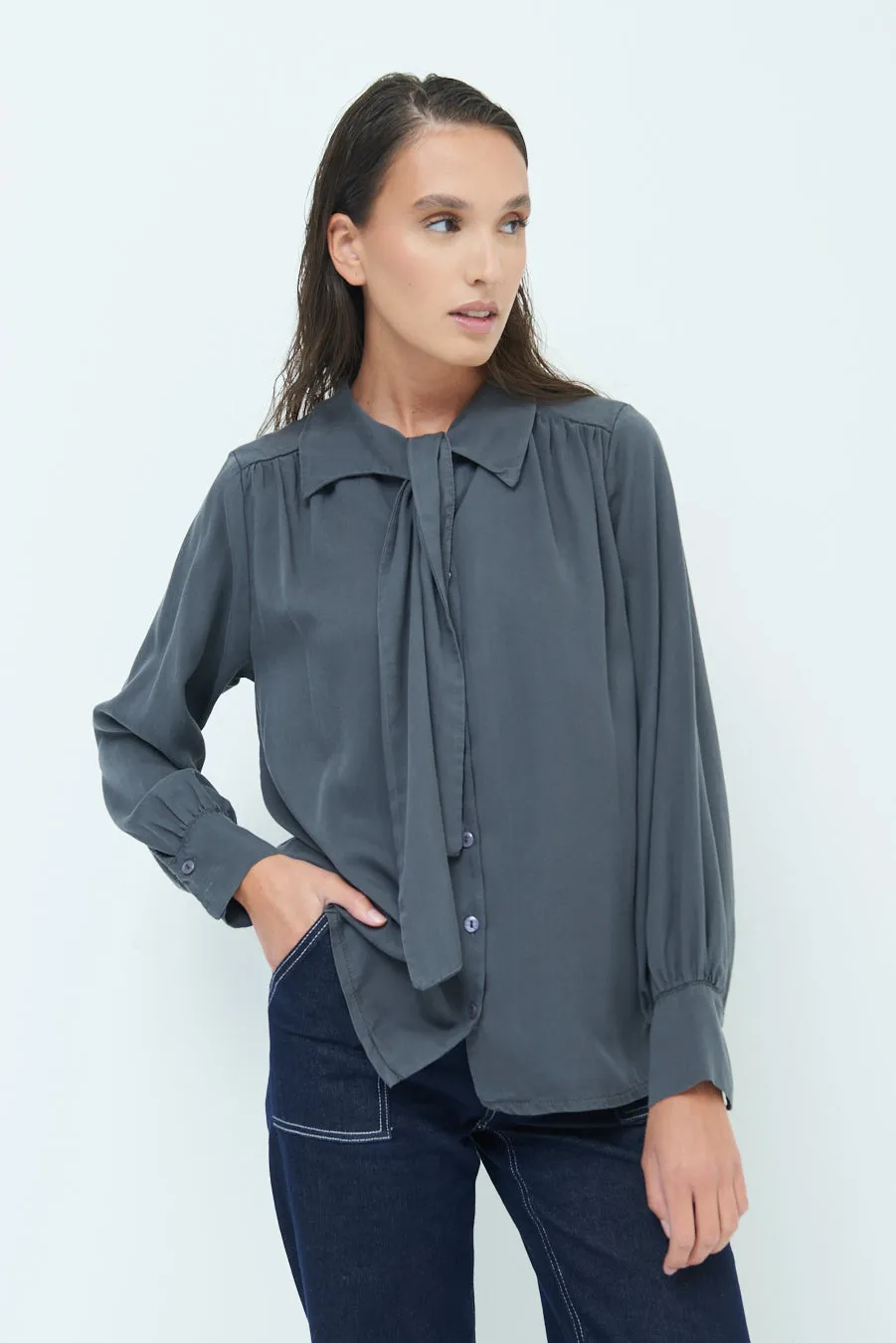 Elegant blouse with bow-tie detail wholesale