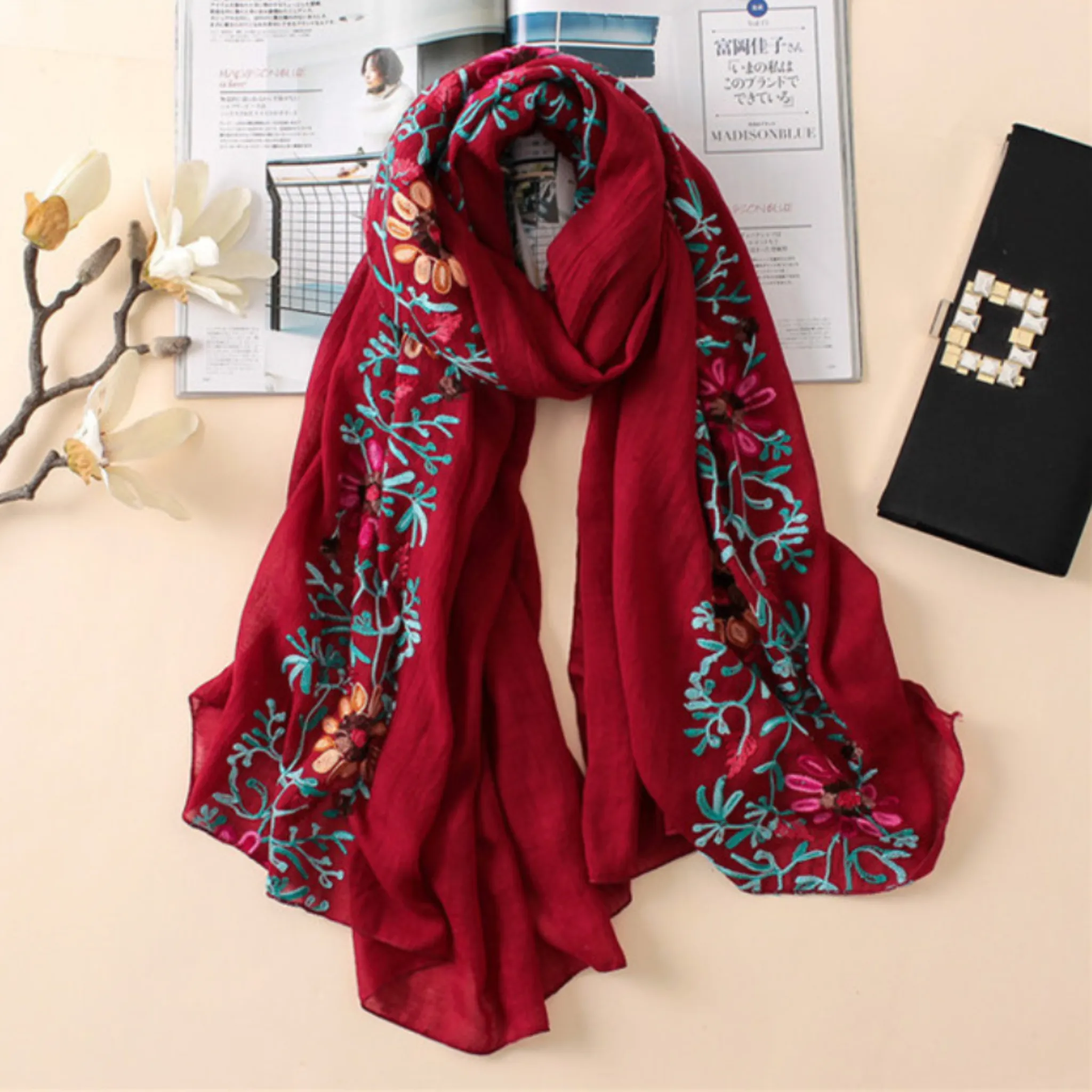 Embroidered Floral Boho Scarves