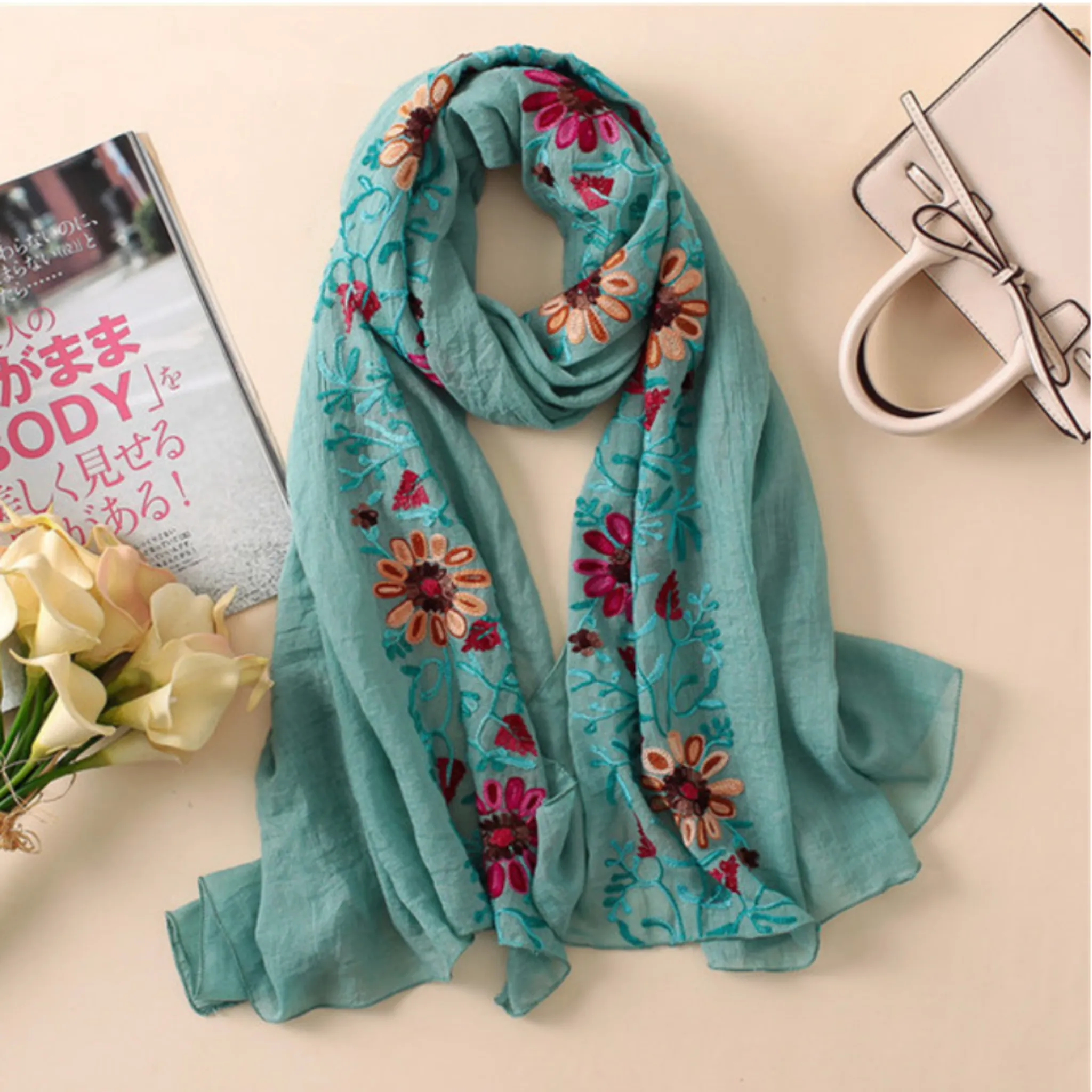 Embroidered Floral Boho Scarves