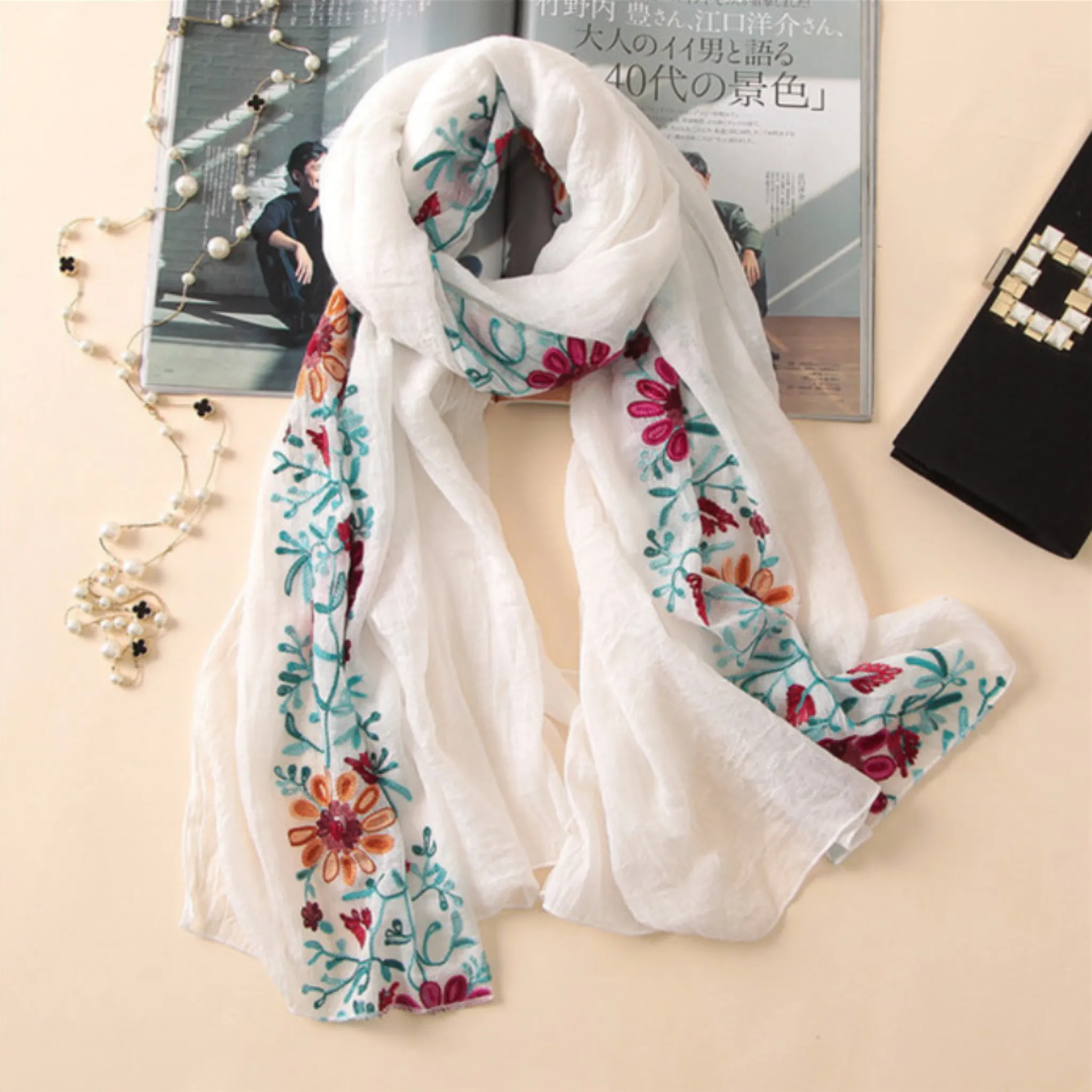Embroidered Floral Boho Scarves