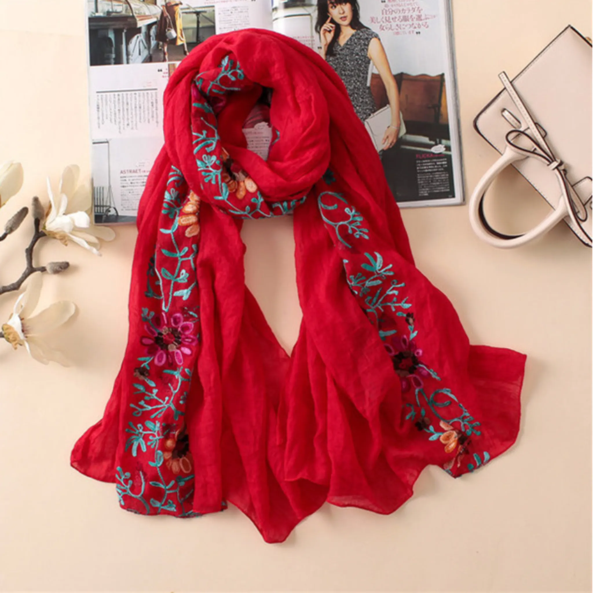 Embroidered Floral Boho Scarves