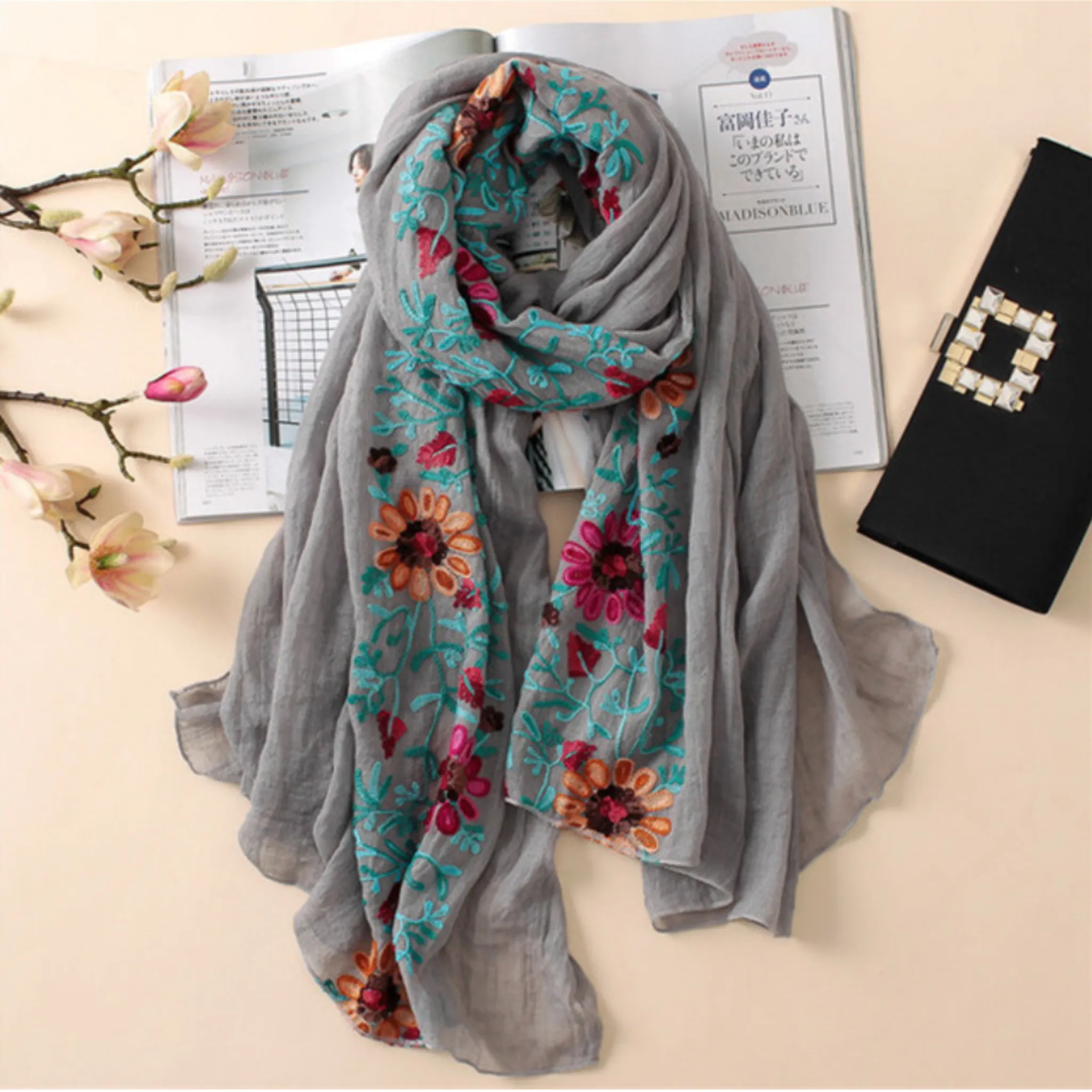 Embroidered Floral Boho Scarves