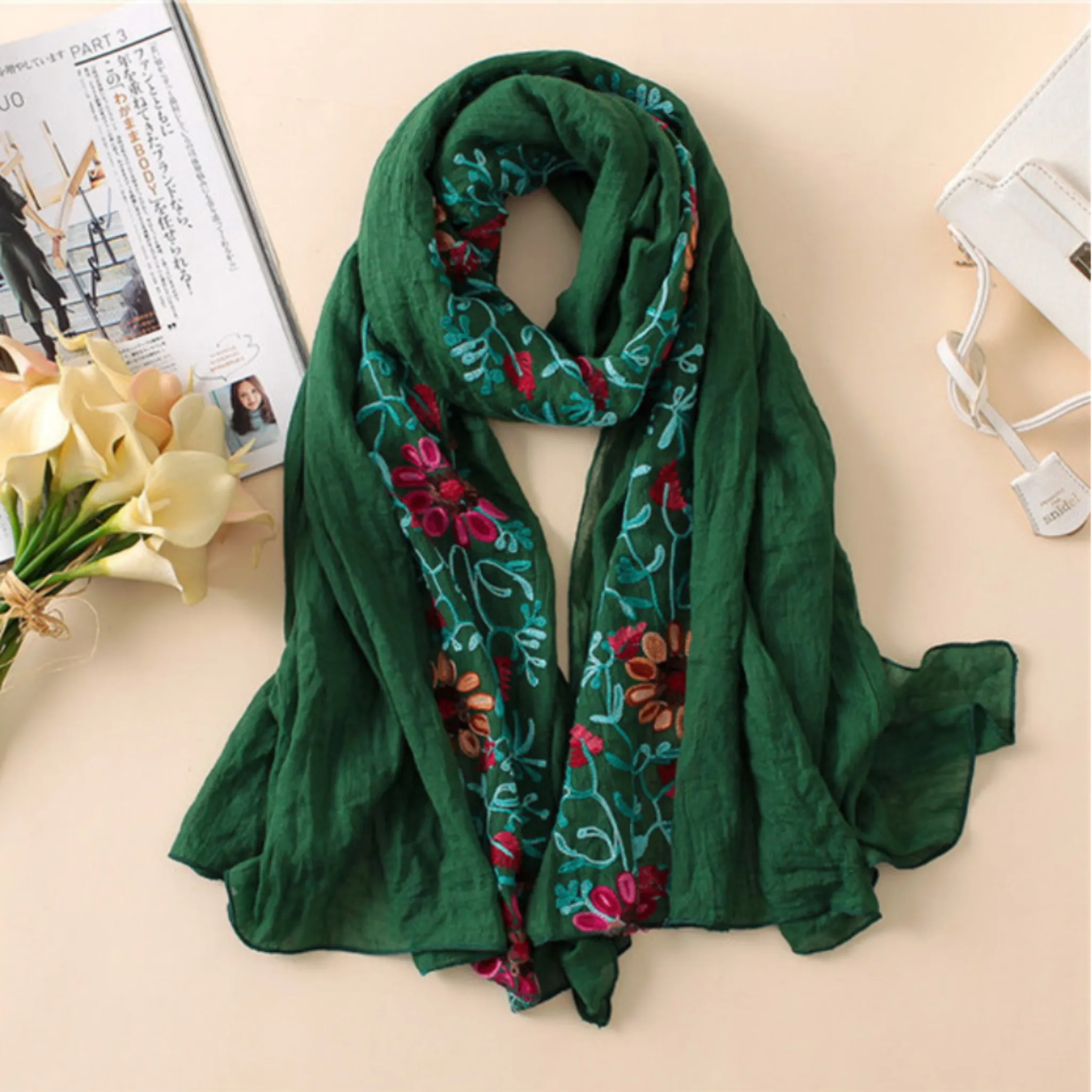 Embroidered Floral Boho Scarves