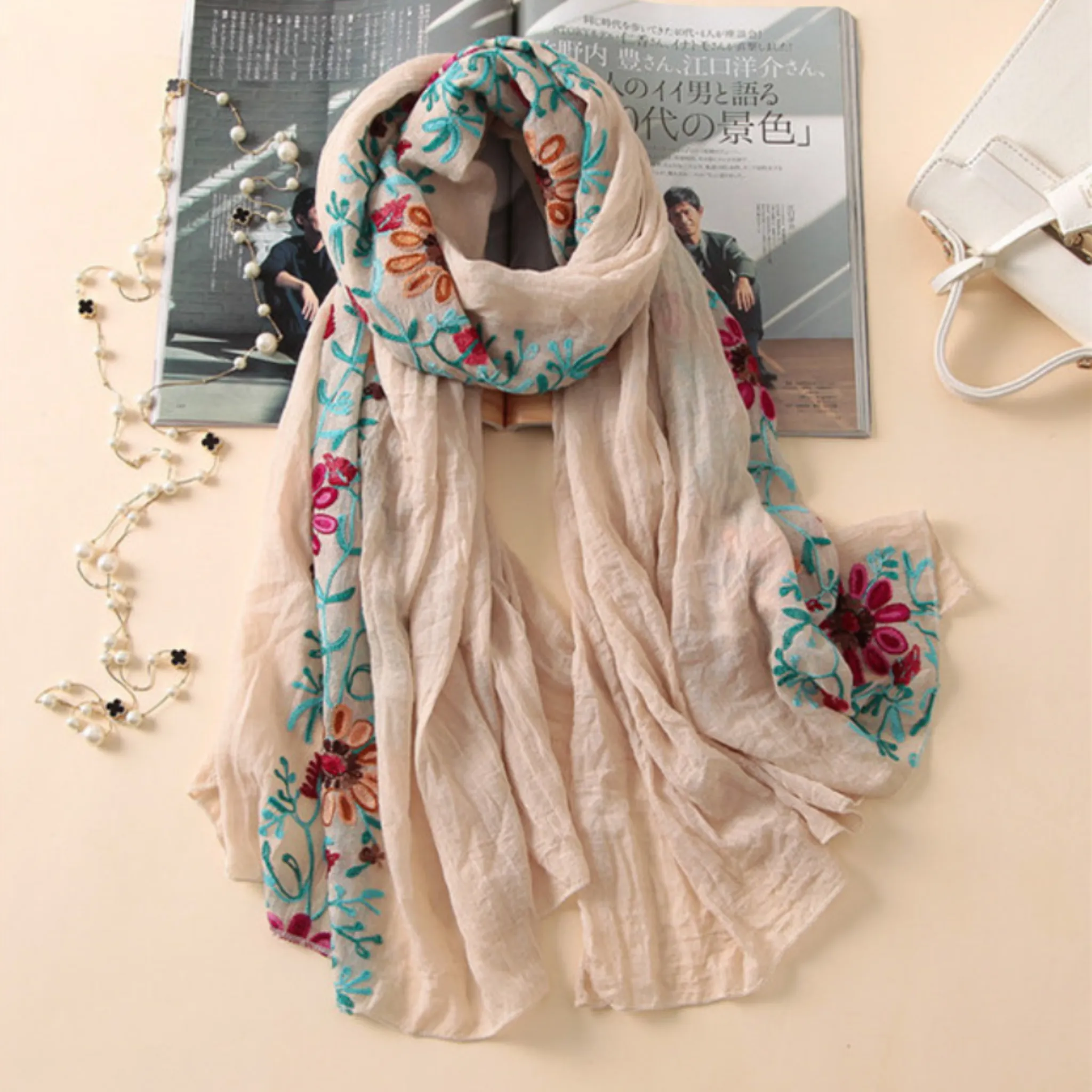Embroidered Floral Boho Scarves