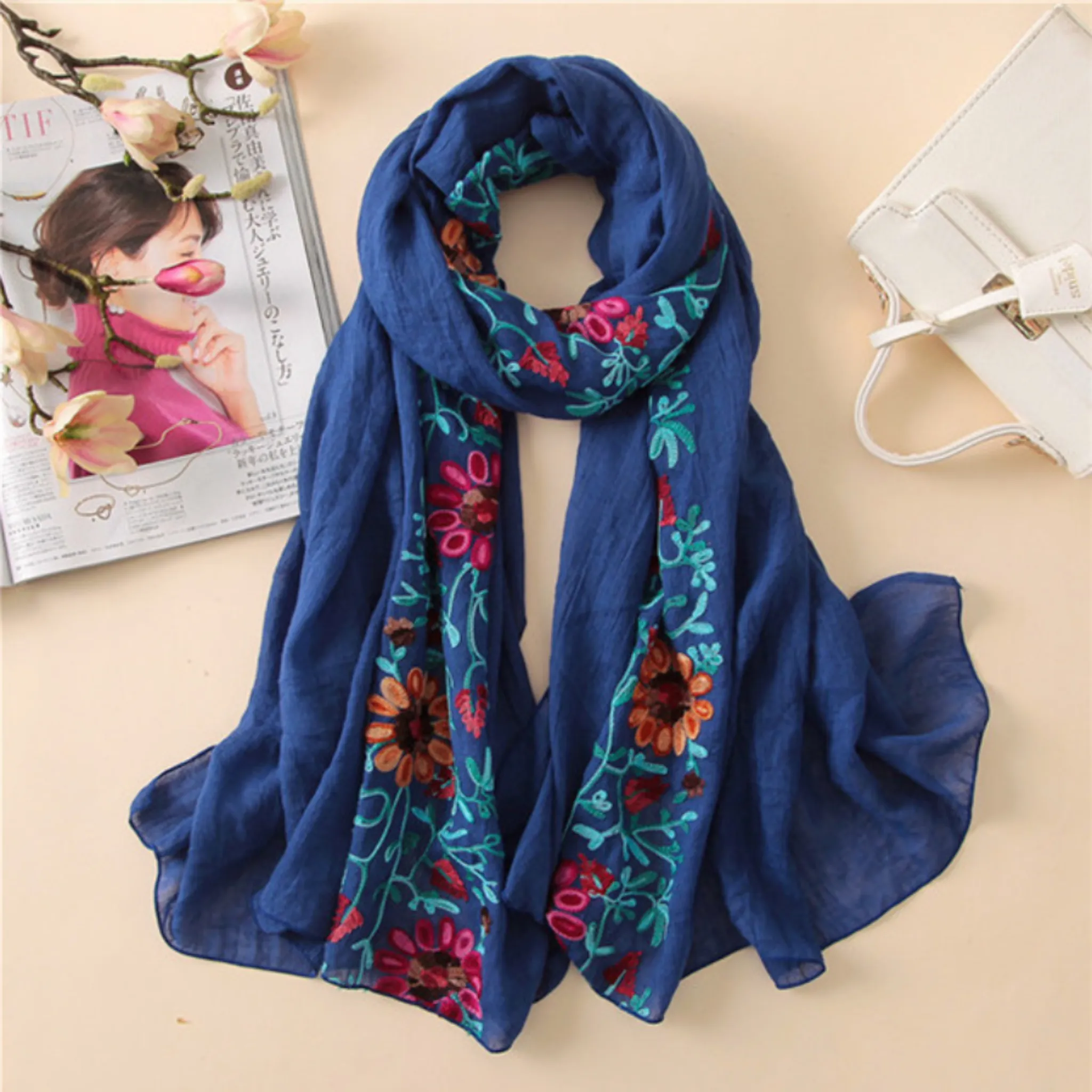 Embroidered Floral Boho Scarves