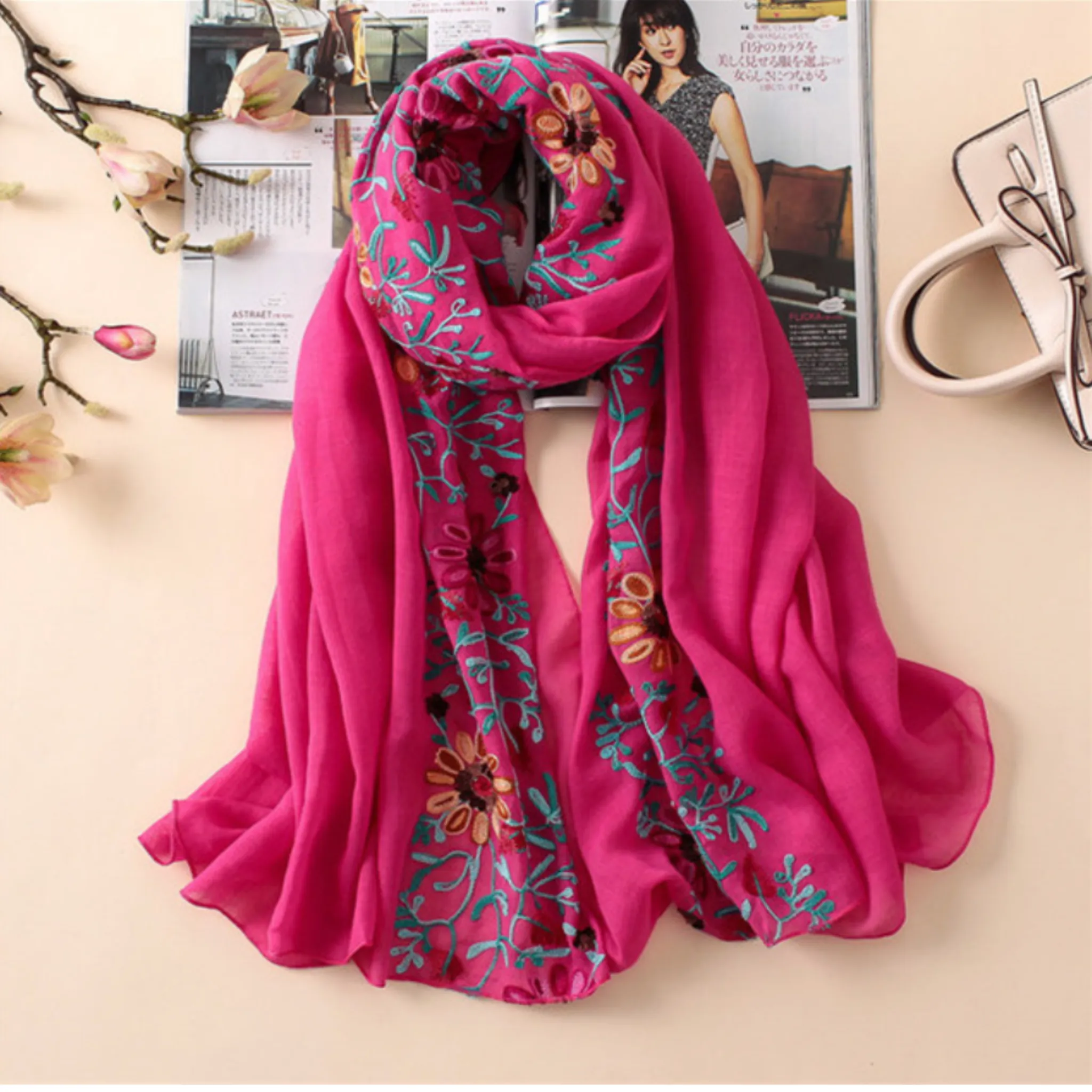 Embroidered Floral Boho Scarves