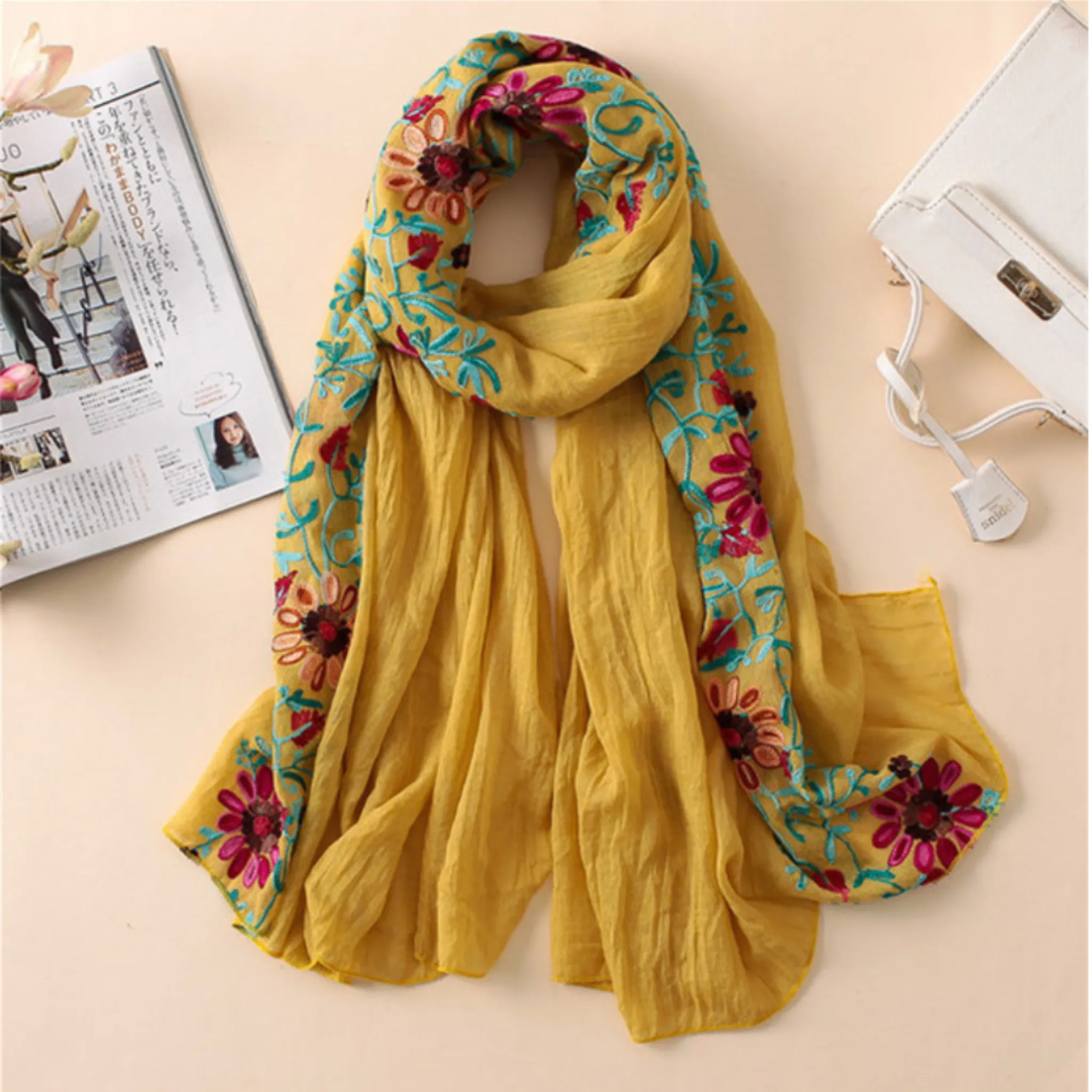 Embroidered Floral Boho Scarves