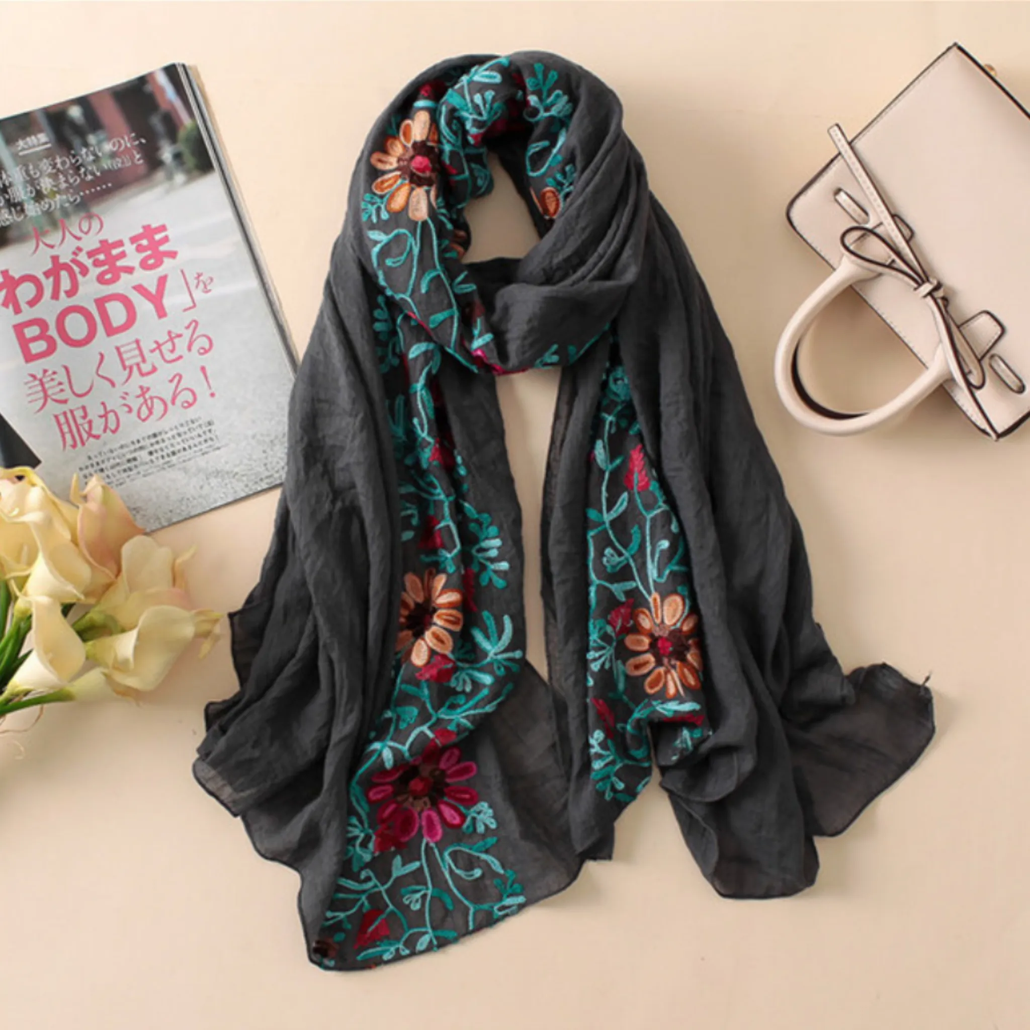 Embroidered Floral Boho Scarves