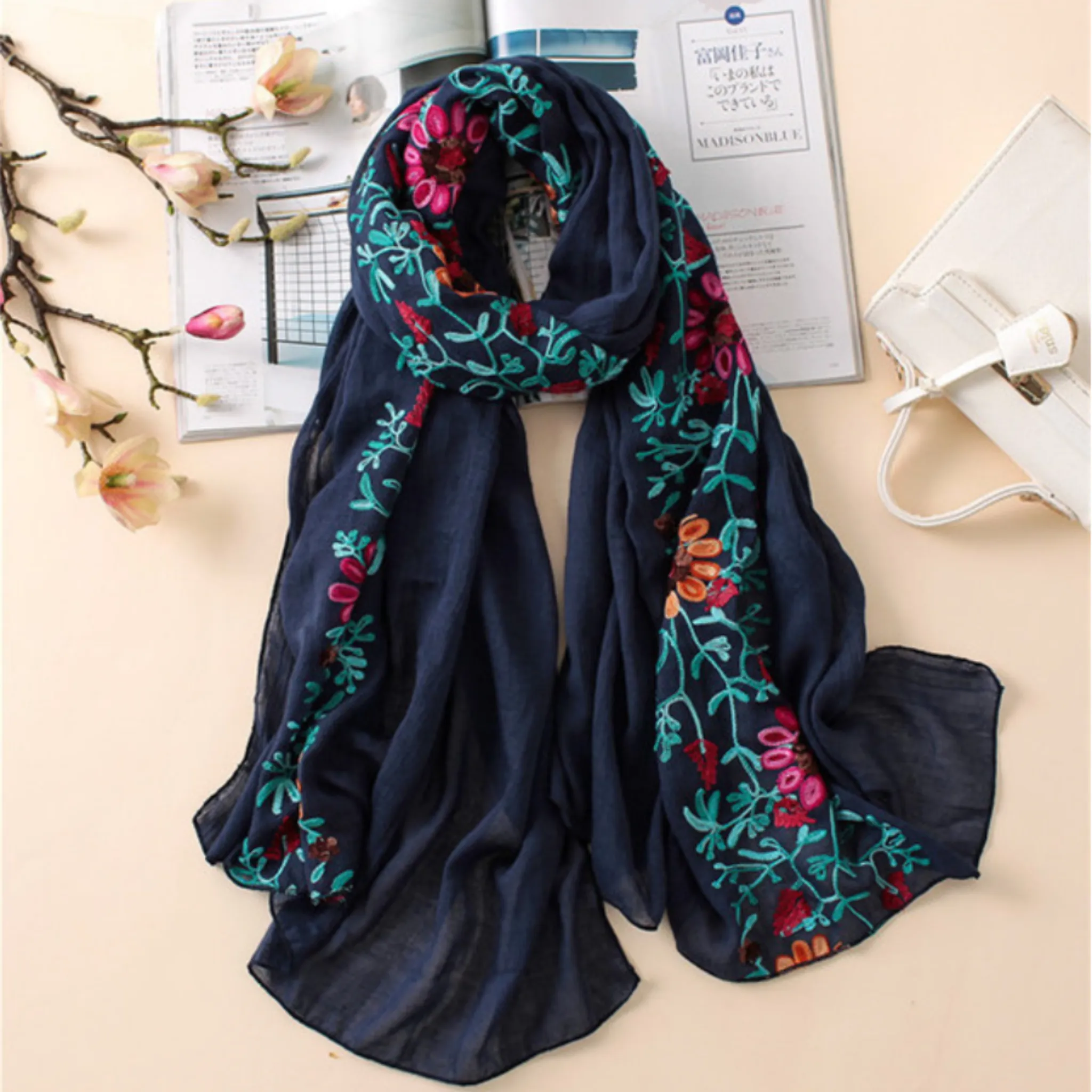 Embroidered Floral Boho Scarves