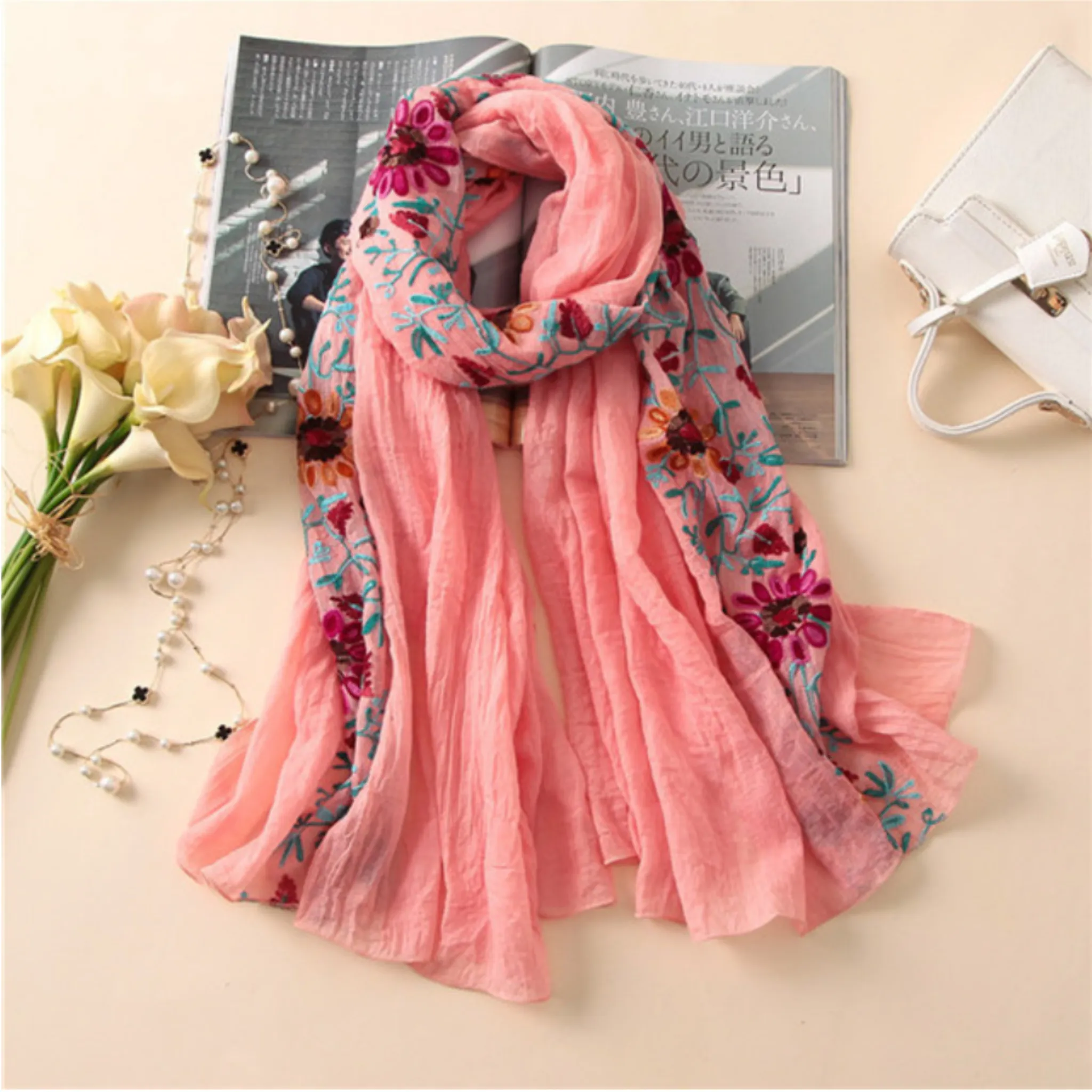 Embroidered Floral Boho Scarves