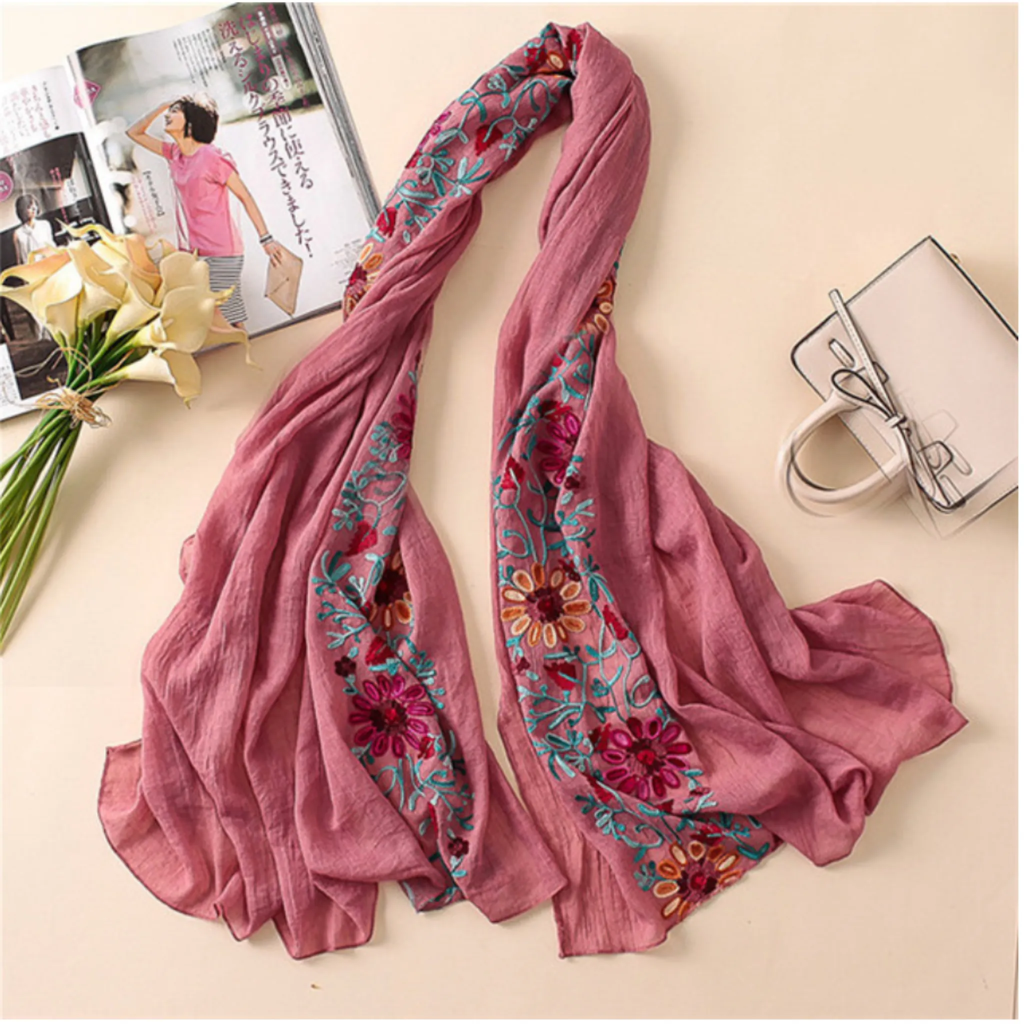 Embroidered Floral Boho Scarves