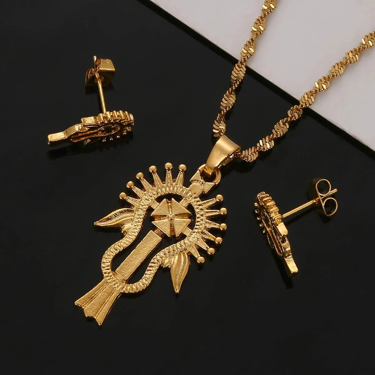 Ethiopia Jewelry Cross Pendant Necklace Gold Filled Jewelry Coptic Cross Necklace