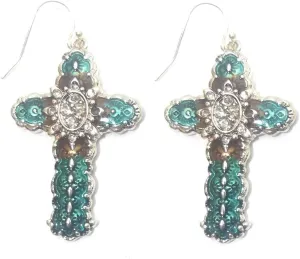 Faith Cross Spiritual Jewelry Earrings Dangle Western Jewelry Turquoise Blue Brown