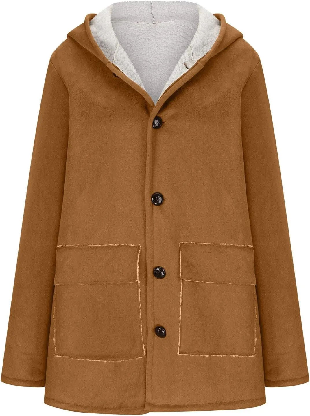 Faux Suede Jackets for Women Winter Fashion Fleece Lined Coats Single Breasted Hooded Outerwear with Pockets