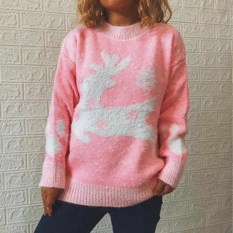 Fawn snowflake crew neck knit pullover