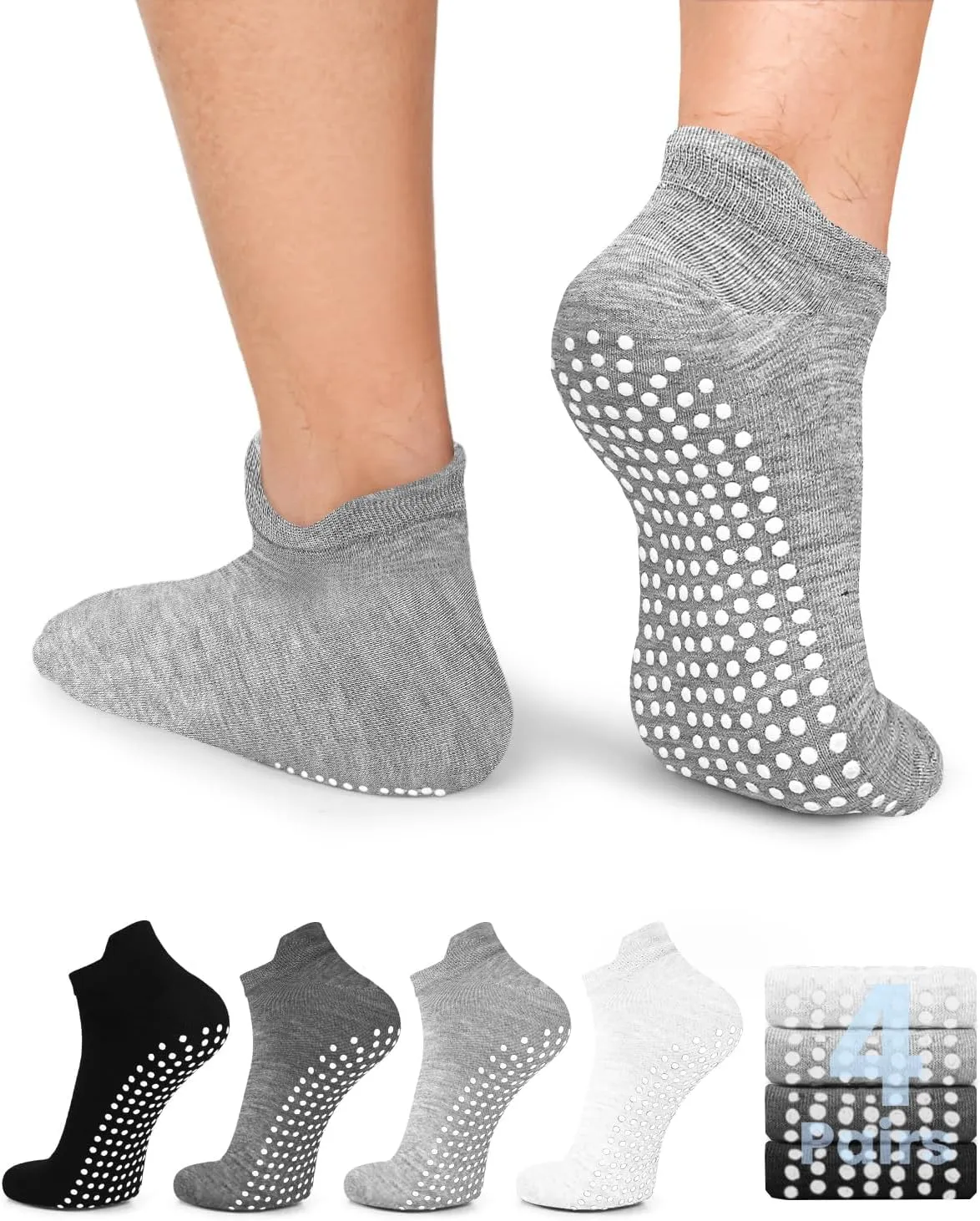 FuelMeFoot Men's Non Slip Yoga Socks with Grips Anti Slip Socks with Cushion for Hospital, Pilates, Fitness Grippy Socks
